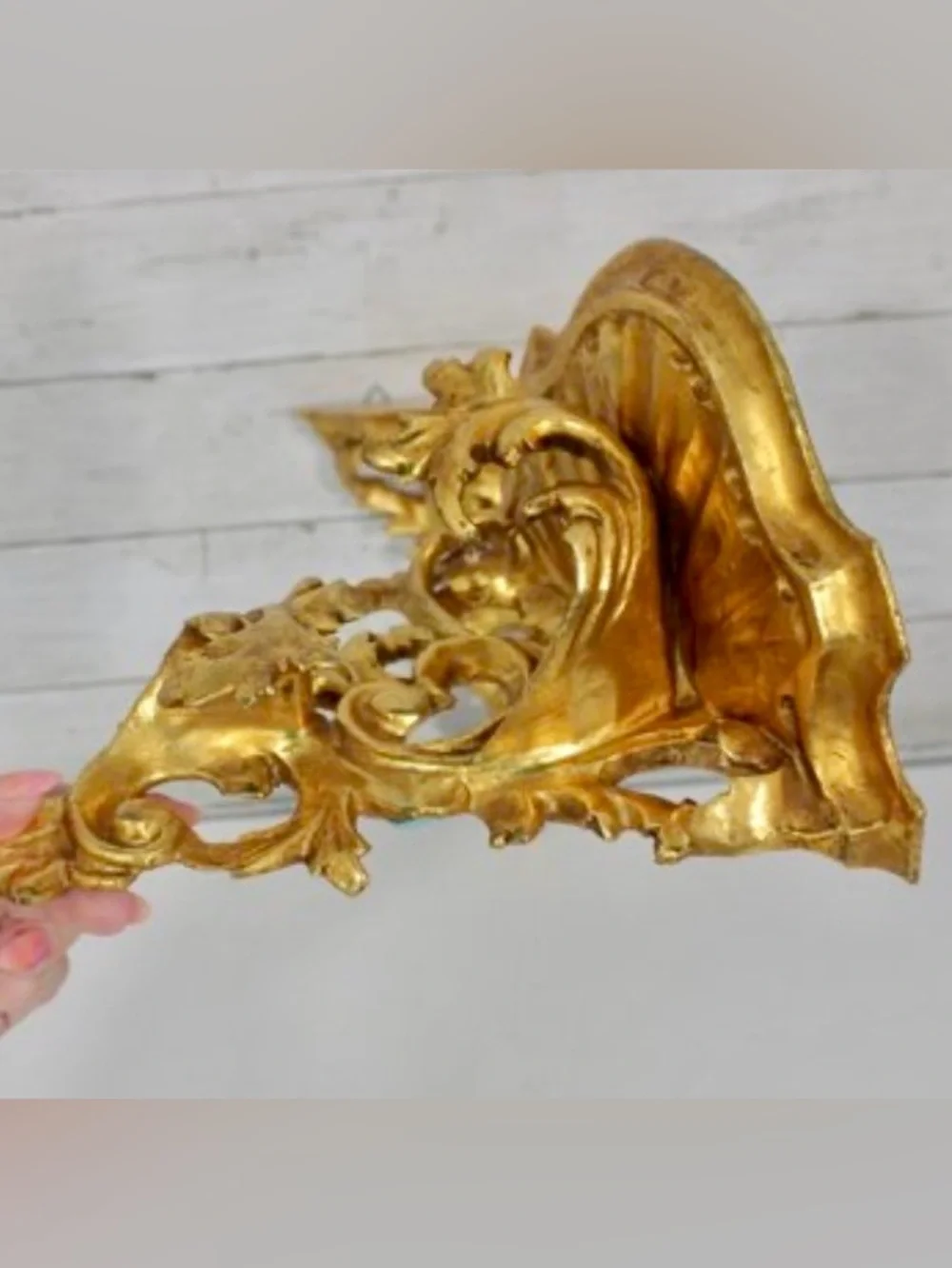 Antique Italian Rococo Style Wall Bracket Shelves Carved Wood Gold Gilded Set 2